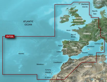 Coverage of Garmin BlueChart g2 Vision HD Europe Atlantic Coast chart